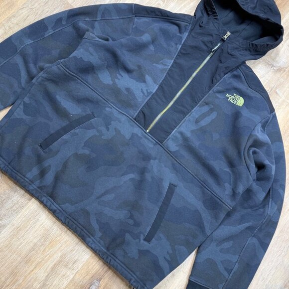 The North Face Graphic Collection Mens Pullover Half Zip Hoodie Black Camo Fleec - Picture 2 of 11